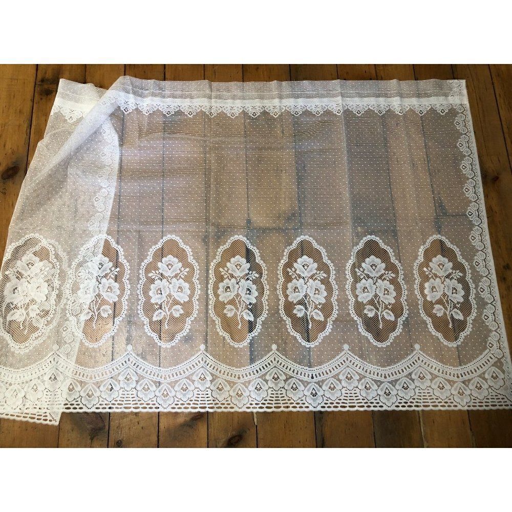 Vintage Windows Tier Curtain Panel Floral 58” wide x 36”long